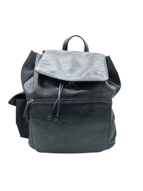 Giani Bernini Black Leather Backpack Drawstring Carryall Travel Laptop Bag